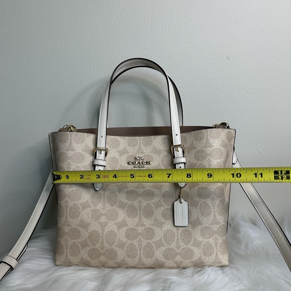 Coach Mollie Tote 25 Sand Chalk Signature Canvas Leather Bag NEW - Picture 11 of 13